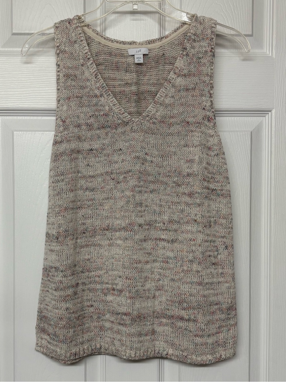 J. Jill Linen Blend Muted Multicolor V-Neck Sleeveless Sweater Sz SP